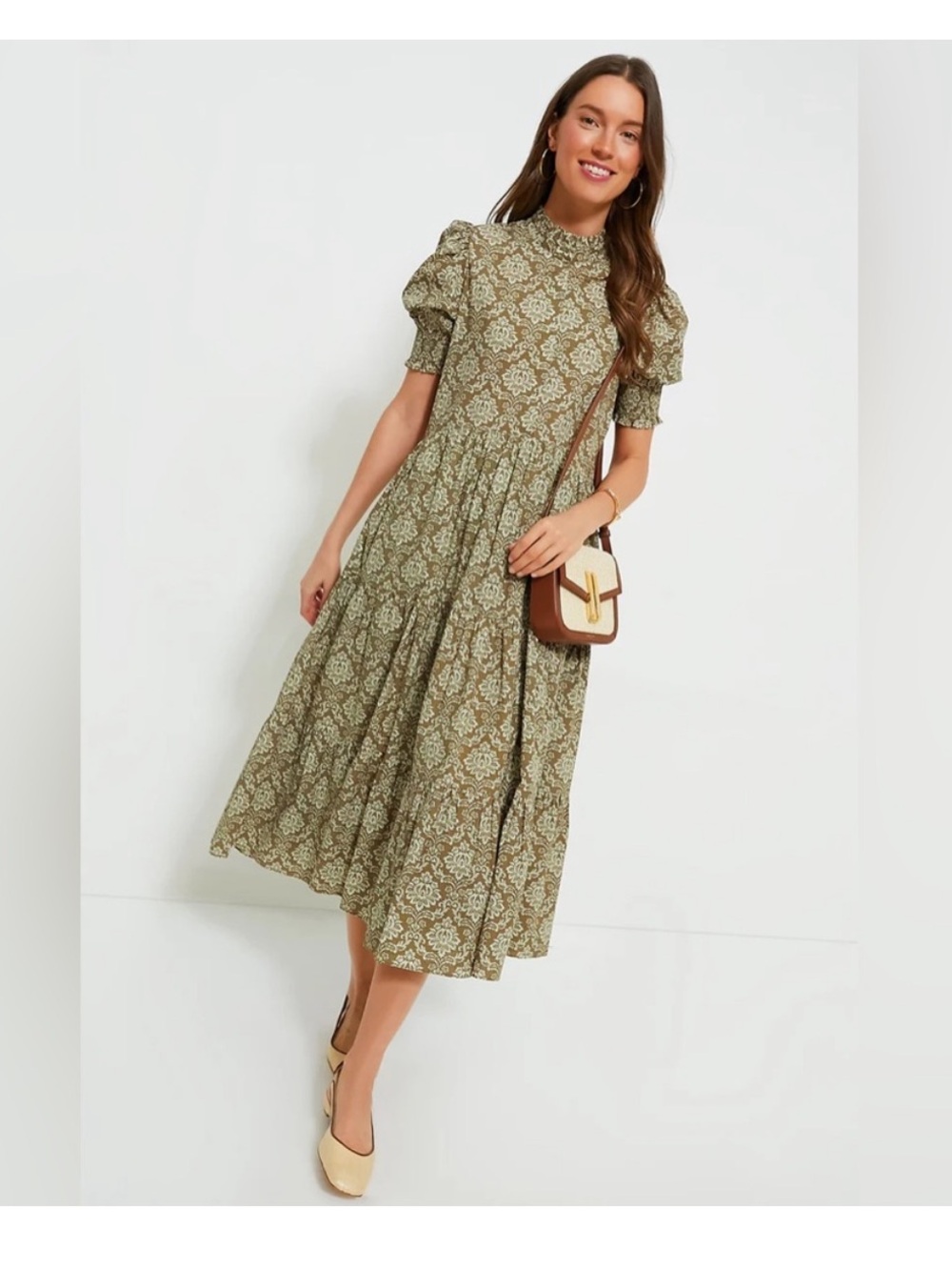 Tuckernuck Olive Green Floral Midi Dress